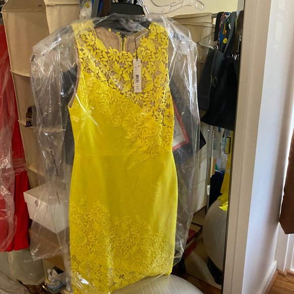 Alice and Olivia Margy Appliquéd Sheath Floral Lace Dress Yellow - Picture 8 of 9